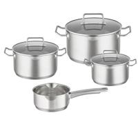 RÖSLE EXPERTISO Batería de Cocina de 4 piezas, Juego de Ollas Universal de Buena Calidad con 3 Ollas y 1 cacerola, Acero Inoxidable 18/10, Tapa de Cristal, Escala Interna, Apto para Inducción, Apta para Lavavajillas