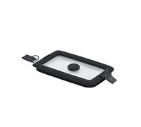 RÖSLE FLEXX 2GO - Tapa de vacío (0,6 L, cuadrada, con clips, cristal de seguridad con borde de silicona y válvula de vacío, hermética, transparente/negro)