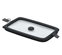 RÖSLE FLEXX 2GO - Tapa de vacío (1,5 L, cuadrada, con clips, cristal de seguridad con borde de silicona y válvula de vacío, hermético, transparente/negro)