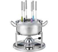 RÖSLE Juego de Fondue con Quemador de Gas para 6 Personas, Olla de Acero Inoxidable de 20 cm con Tapa de Cristal, Quemador de Gas de 1000 W, Accesorio Plegable para Fondue de Mesa, Fondue de Fiesta y