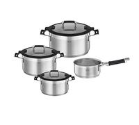 RÖSLE SILENCE PRO Batería de Cocina de 4 piezas, Juego de Ollas Universal con 3 Ollas y 1 Cacerola, Acero Inoxidable 18/10, Tapa de Cristal Apto para Inducción y Lavavajillas