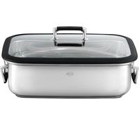 RÖSLE Silence Pro Cacerola rectangular con tapa de cristal de acero inoxidable 18/10, apta para horno, inducción y lavavajillas, color plateado