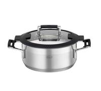 RÖSLE SILENCE PRO Cacerola universal de acero inoxidable 18/10, 20 cm, tapa de cristal, escala interna, apta para inducción, apta para lavavajillas