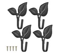 ROEUIPG 8 Pcs Clothes Wall Hanger Hook Coat Gold Hooks For Hanging Coats Mounted Heavy Duty Cast Iron Leaf Decorate Wrought(Black)