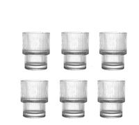 ROEUIPG Coffee Glass Cups Stackable Glassware Stripe Simple Transparent Cocktail Bar Beverages Soda Milk Juice Drink Mugs Cup Drinkware(300ml 6pcs)