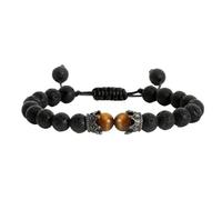 ROEUIPG Pulsera de cuentas ojo tigre con dije corona piedra Lava negra for hombres y mujeres, pulseras trenzadas, joyería ajustable hecha a mano(Rhodium Plated)