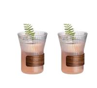 ROEUIPG Simple Cocktail Glasses Cup Creative Striped Glass With Bamboo Sleeve Cold Brew Juice Drink Cups Bar Accessories(2pcs 320ml)