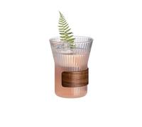 ROEUIPG Simple Cocktail Glasses Cup Creative Striped Glass With Bamboo Sleeve Cold Brew Juice Drink Cups Bar Accessories(320ml)