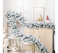 Roexboz Guirnalda de Navidad de 2,7 m, copos de nieve, trufa, ratán, abeto, decoración para chimenea, escaleras y barandillas, exterior e interior, fiesta