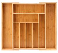 ROEXUN Bandeja de Cubiertos de Bambú,Extensible - de 7 a 9 Compartimentos,Organizador de Cubiertos de Mader extraíble cajón,sistema de organización flexible del cajón de Ajustable