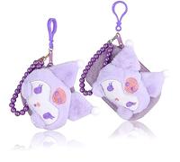 Roffatide 2pcs 3.5''Kuromi Mini Monedero con Cremallera y Colgante de Peluche de Dibujos Animados Monedero con Cadena