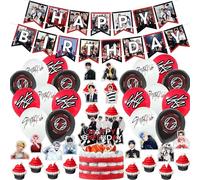Roffatide 32 piezas Kit de decoración para fiesta de cumpleaños de Stray Kids Estilo oficial Pancarta Adornos para tartas Globos Adornos para cupcakes para STAY Kpop Fan Party Supplies
