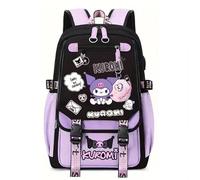 Roffatide Animation Black Rice Printing Business Leisure cuaderno de computadora mochila de viaje de senderismo mochila mochila 17 pulgadas a