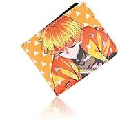 Roffatide Anime Demon Slayer Agatsuma Zenitsu Carteras de Cuero Artificial Cartera de Doble Pliegue Delgada Cartera Multiusos