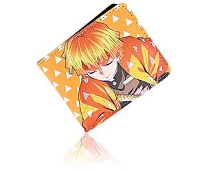 Roffatide Anime Demon Slayer Agatsuma Zenitsu Carteras de Cuero Artificial Cartera de Doble Pliegue Delgada Cartera Multiusos