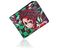 Roffatide Anime Demon Slayer Kamado Tanjirou Carteras de Cuero Artificial Cartera de Doble Pliegue Delgada Cartera Multiusos