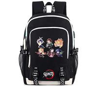 Roffatide Anime Demon Slayer Mochila Estampada Mochila para Portátil de 15,6 Pulgadas con Puerto de Carga USB y puerto para Auriculares Negro