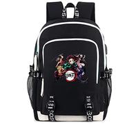 Roffatide Anime Demon Slayer Mochila para Niños Mochila para Portátil de 15,6 Pulgadas con Puerto de Carga USB y puerto para Auriculares Negro