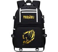 Roffatide Anime Fairy Tail Mochila para Hombre Mochila con Estampado Dorado Mochila para Portátil Mochila de Gran Capacidad con Puerto de Carga USB Negro