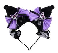Roffatide Anime Kuromi Hairpin Ear Plush Hairband With Bows & Lace Ribbons Girls Kawaii Costume Halloween Christmas Holiday Party Birthday Gift Black