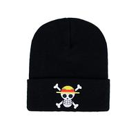 Roffatide Anime One Piece Skull and Crossbones Gorras con Puños Sombrero Calavera Bordado Beanie Gorro de Punto de Invierno Negro