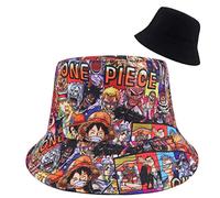 Roffatide Anime One Piece Sombrero de Pescador Plegable Unisex Sombrero de Pesca de Graffiti Luffy Sombrero de Playa Reversible de Doble Cara