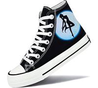Roffatide Anime Sailor Moon Zapatillas Altas de Lona Zapatos Planos Estampados Zapatos de Skate con Cordones Talla Unisex Negro A 36