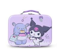 Roffatide Cartoon Kuromi Cosmético Organizador Gran Capacidad Maquillaje Caso para Mujeres Niñas Cuero PU Viajes Maquillaje Caja de Tren Almacenamiento portátil con Espejo