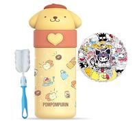 Roffatide Cartoon pompom purin botella de agua térmica femenina taza de aislamiento al vacío botella de agua de acero inoxidable regalo de niña encantadora, puede mantener (1 cepillo + 51 pegatinas)