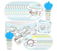 Roffatide Juego de 81 platos y vasos y servilletas de fiesta de anime Cinnamoroll para niñas y niños, suministros de fiesta kawaii, decoraciones de cumpleaños de anime para cosplay, para 10 invitados