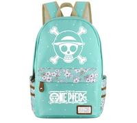 Roffatide One Piece Backpack Mochila Escuela Anime 16L para Niñas Niños Adolescentes Estudiante Colegio Puntos de lienzo Bolso de libros Bolso escolar Mochila luminosa Mochila de viaje verde