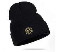 Roffatide One Piece Sombrero de Beanie Anime Heart Pirates Gorras con Puños Gorro de Punto de Invierno para Niños Niñas Gorro Bordado Negro