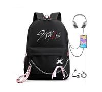Roffatide Stray Kids Mochila para niñas y niños KPOP SKZ Mochila escolar informal para Stay Negro B