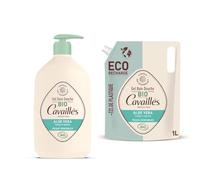 Rogé Cavaillès Gel de Baño y Ducha Bio Aloe Vera 1L + Recarga 1L - Pieles Sensibles - Gel Limpiador Sin Jabón para Rostro y Cuerpo, Formato Ecológico Familiar