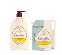 Rogé Cavaillès Gel de Baño y Ducha Esplendor de Mimosa 1L + Recarga 1L - Pieles Sensibles - Gel Limpiador Sin Jabón para Rostro y Cuerpo - Formato Ecológico Familiar