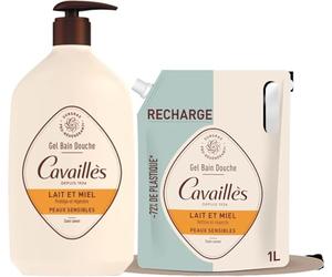 Rogé Cavaillès | Lote de gel de ducha de leche y miel 1L + recarga ecológica 1L - Limpiador sobregrasante nutritivo para pieles secas y sensibles - Hidratación de larga duración - Formato económico y