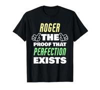 Roger La Prueba De Que La Perfección Existe Divertido Nombre Roger Camiseta gráfica económica, Hombre, Negro, S