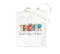 rogeramz Bolsa de lona para regalo de agradecimiento al profesor, para el Día del Maestro, para mujer, jubilación de fin de semestre, regalo inspirador - Enseñar, amar e inspirar, Blanco