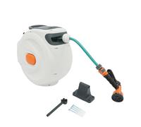ROGONPDK Carrete de manguera, caja de manguera montada en la pared, rollo automático de manguera de jardín de 20 m, enrollador de manguera automático con boquilla de válvula ajustable, carrete de