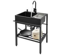 ROGONPDK Fregadero de cocina, 60 x 45 cm, acero inoxidable, empotrable, grifo con cesta de desagüe independiente, fregadero rectangular, fregadero de acero inoxidable