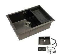 ROGONPDK Fregadero de cocina de acero inoxidable con escurridor, fregadero empotrable, fregadero de cocina para familias, fregadero rectangular, fregadero de un solo cuenco, fregadero cuadrado con