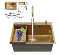 ROGONPDK Fregadero rectangular dorado con escurridor, fregadero de acero inoxidable, fregadero empotrado, fregadero de cocina, fregadero rectangular dorado, fregadero de cocina para baño/lavadero