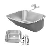 ROGONPDK Lavabo de acero inoxidable con grifo, fregadero empotrado, fregadero rectangular bajo encimera, fregadero de cocina de un solo cuenco, lavabo en el baño, fregadero multifuncional de acero