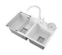 ROGONPDK Lavabo rectangular de doble cuenco, lavabo de acero inoxidable, fregadero de acero inoxidable, fregadero doble, fregadero empotrable, fregadero empotrable de 2 cuencos