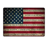 Rogue River Tactical USA American Flag Metal Tin Sign, 12x8 Inch, Wall Decor Man cave Bar US Pledge of Allegiance