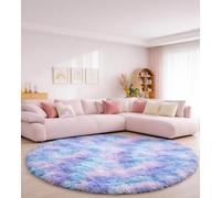 ROHATIM Alfombras Salón Redonda Pelo Largo Alfombra Habitación Dormitorio Lavables Alfombra Antideslizante Muy Suave para salón o Dormitorio, Alfombra esponjosa de Cama(Violeta Azul,Ø 150 cm Ronda)