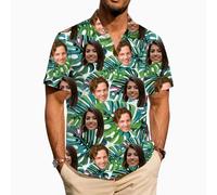 ROHBVMN Camisa Hawaiana Personalizada Camisa Hawaiana Hombre Mujer Funky Personalizada con Foto del Rostro Verano Estampada Aloha Vacaciones de Impreso Playa