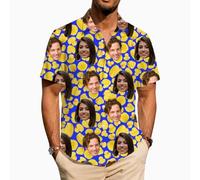 ROHBVMN Camisa Hawaiana Personalizada Camisa Hawaiana Hombre Mujer Funky Personalizada con Foto del Rostro Verano Estampada Aloha Vacaciones de Impreso Playa