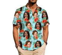 ROHBVMN Camisa Hawaiana Personalizada Camisa Hawaiana Hombre Mujer Funky Personalizada con Foto del Rostro Verano Estampada Aloha Vacaciones de Impreso Playa