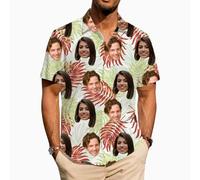 ROHBVMN Camisa Hawaiana Personalizada Camisa Hawaiana Hombre Mujer Funky Personalizada con Foto del Rostro Verano Estampada Aloha Vacaciones de Impreso Playa